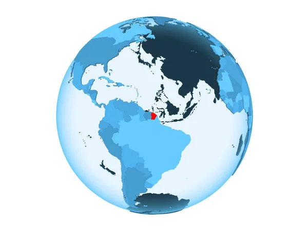 法属圭亚那以红色在蓝色政治地球上以透明的海洋突出显示 在白色背景上隔离的插图 — 图库照片