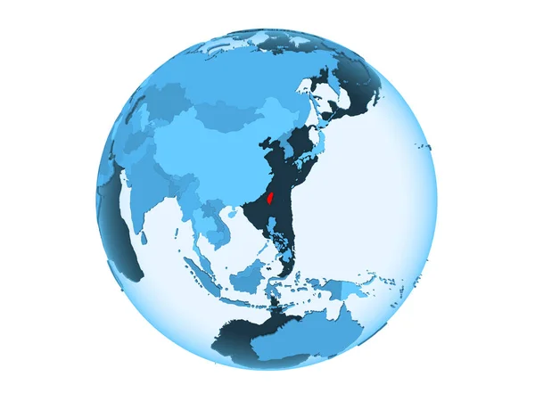 Taiwan Highlighted Red Blue Political Globe Transparent Oceans Illustration Isolated — Stock Photo, Image