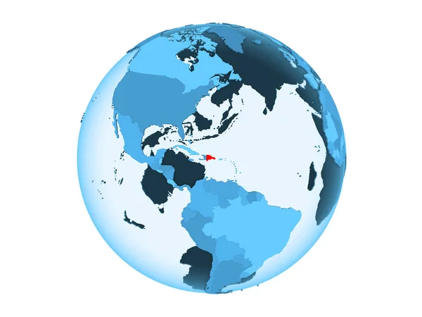 ドミニカ共和国の透明な海と青い政治世界の赤で強調表示されます 白い背景で隔離の — ストック写真