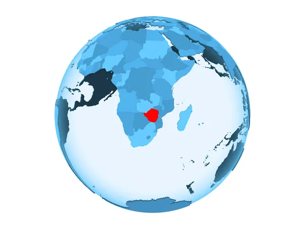 ジンバブエは 透明な海と青い政治世界の赤で強調表示されます 白い背景で隔離の — ストック写真