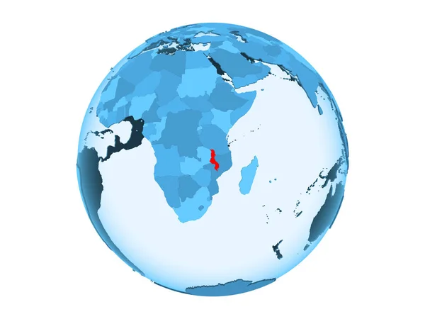 Malawi Rot Auf Blauem Politischen Globus Mit Transparenten Ozeanen Illustration — Stockfoto