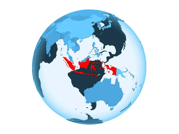 Indonesia Highlighted Red Blue Political Globe Transparent Oceans Illustration Isolated — Stock Photo, Image