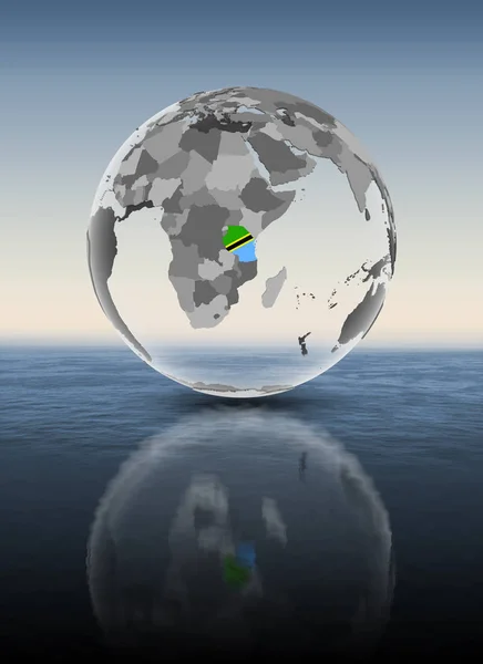 Танзанія Прапором Напівпрозорі Земної Кулі Над Водою Ілюстрація — стокове фото