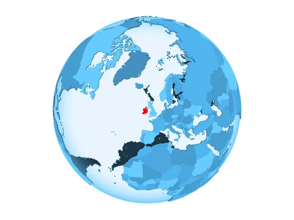 Irlandia Zaznaczone Czerwono Niebieski Globus Polityczny Przezroczystym Oceanów Ilustracja Białym — Zdjęcie stockowe