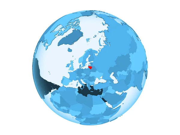 Литва Виділено Червоним Кольором Синій Політичних Глобусом Допомогою Прозорих Океанів — стокове фото
