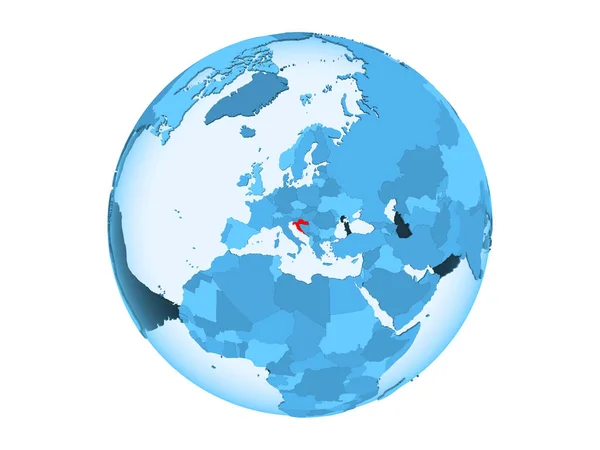Chorwacja Zaznaczone Czerwono Niebieski Globus Polityczny Przezroczystym Oceanów Ilustracja Białym — Zdjęcie stockowe
