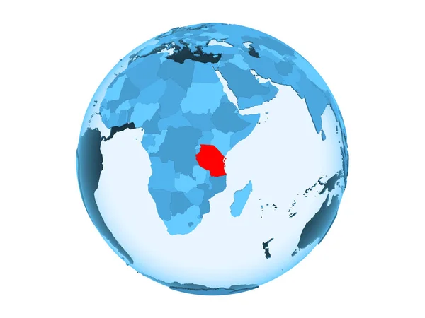 Tanzania Highlighted Red Blue Political Globe Transparent Oceans Illustration Isolated — Stock Photo, Image