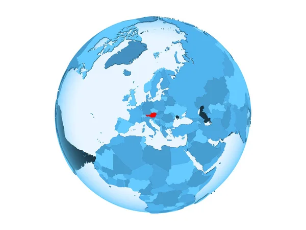 Austria Zaznaczone Czerwono Niebieski Globus Polityczny Przezroczystym Oceanów Ilustracja Białym — Zdjęcie stockowe