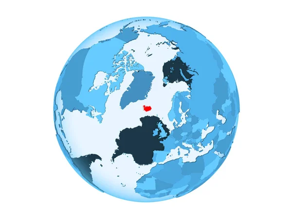 Ісландська Виділено Червоним Кольором Синій Політичних Глобусом Допомогою Прозорих Океанів — стокове фото