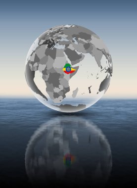 Etiyopya su üstünde yarı saydam küre bayrağı ile. 3D çizim.