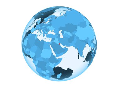 Kuveyt kırmızı şeffaf okyanuslar ile mavi siyasi dünya üzerinde vurgulanır. 3d illüstrasyon izole beyaz arka plan üzerinde.