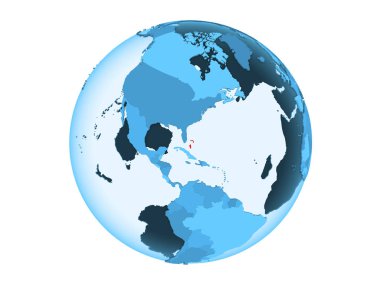 Bahamalar kırmızı şeffaf okyanuslar ile mavi siyasi dünya üzerinde vurgulanır. 3d illüstrasyon izole beyaz arka plan üzerinde.