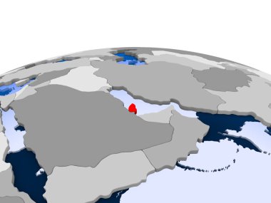 Katar kırmızı şeffaf okyanuslar ile siyasi dünya üzerinde vurgulanır. 3D çizim.
