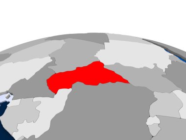 Orta Afrika kırmızı şeffaf okyanuslar ile siyasi dünya üzerinde vurgulanır. 3D çizim.