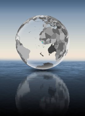 Sierra Leone su üstünde yarı saydam küre bayrağı ile. 3D çizim.