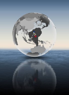 Türkiye su üstünde yarı saydam küre bayrağı ile. 3D çizim.