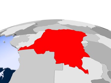 Demokratik şeffaf okyanuslar ile siyasi dünya üzerinde kırmızı vurgulanır Kongo Cumhuriyeti. 3D çizim.