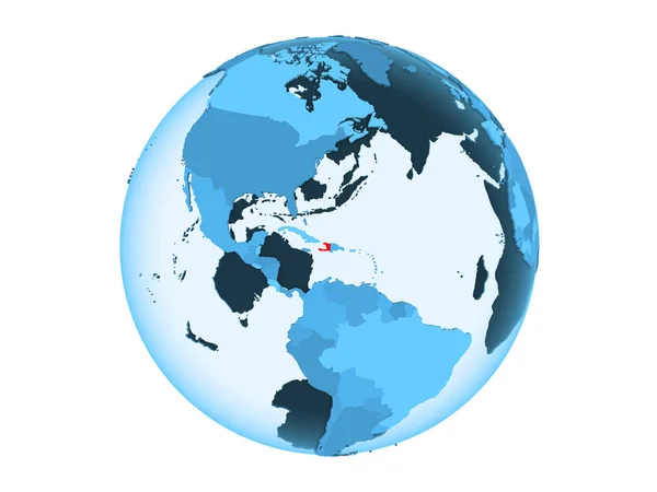 Гаити Выделен Красным Голубом Политическом Глобусе Прозрачными Океанами Иллюстрация Белом — стоковое фото