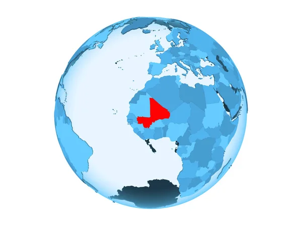 Mali Highlighted Red Blue Political Globe Transparent Oceans Illustration Isolated — Stock Photo, Image