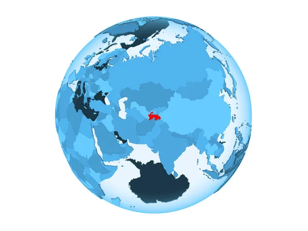 Таджикистан Выделил Красный Цвет Голубом Политическом Глобусе Прозрачными Океанами Иллюстрация — стоковое фото