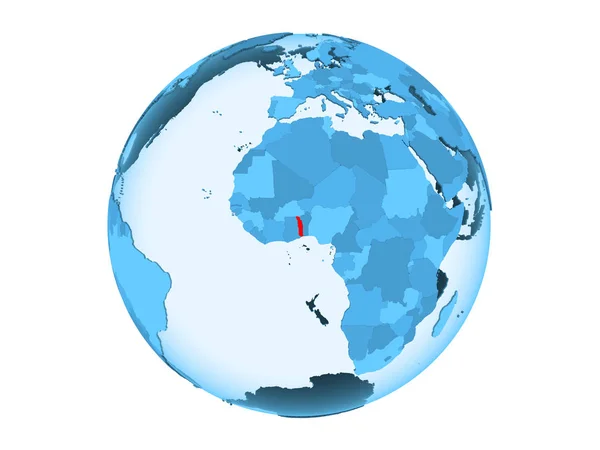トーゴは 透明な海と青い政治世界の赤で強調表示されます 白い背景で隔離の — ストック写真