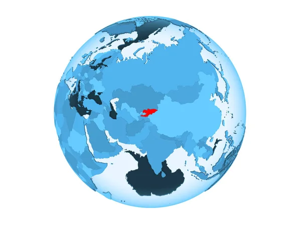 Kyrgyzstan Highlighted Red Blue Political Globe Transparent Oceans Illustration Isolated — Stock Photo, Image