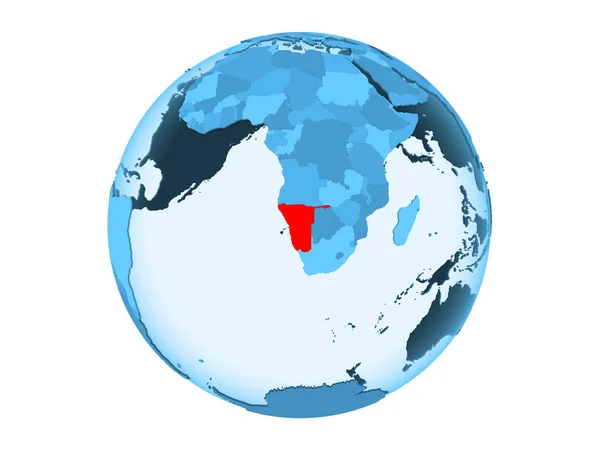 Namibië Gemarkeerd Het Rood Blauwe Politieke Wereldbol Met Transparante Oceanen — Stockfoto