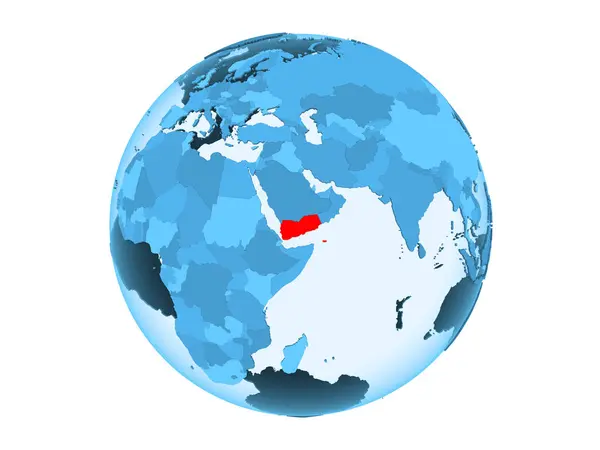 Йемен Выделен Красным Голубом Политическом Глобусе Прозрачными Океанами Иллюстрация Белом — стоковое фото