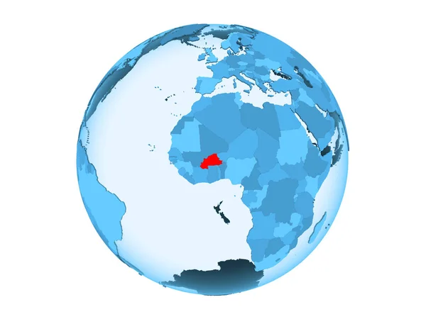 Burkina Faso Highlighted Red Blue Political Globe Transparent Oceans Illustration — Stock Photo, Image