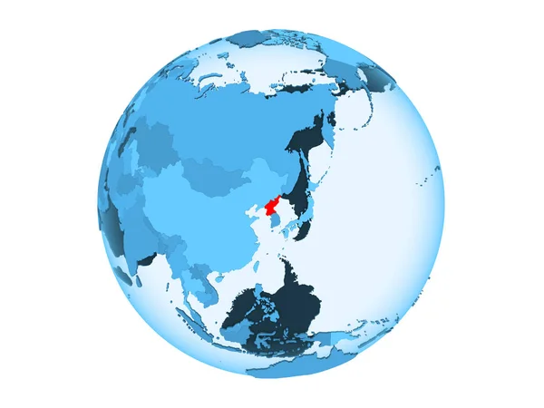 Северная Корея Выделена Красным Голубом Политическом Глобусе Прозрачными Океанами Иллюстрация — стоковое фото