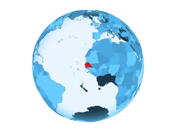 Senegal Zaznaczone Czerwono Niebieski Globus Polityczny Przezroczystym Oceanów Ilustracja Białym — Zdjęcie stockowe
