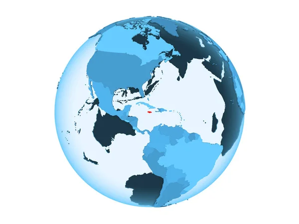 Giamaica Evidenziato Rosso Sul Globo Politico Blu Con Oceani Trasparenti — Foto Stock