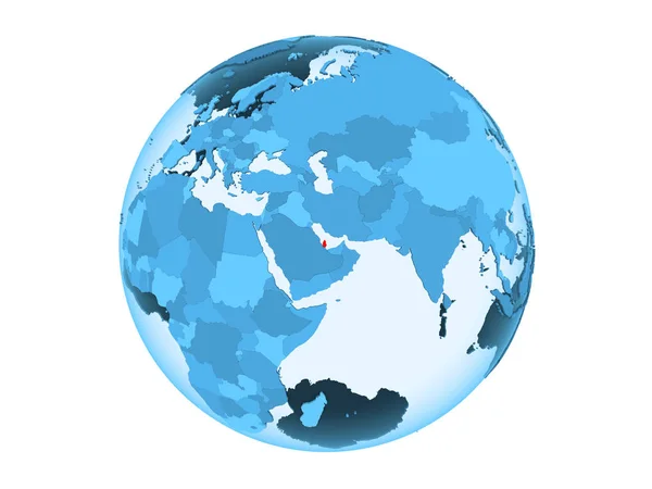 Катар Выделен Красным Голубом Политическом Глобусе Прозрачными Океанами Иллюстрация Белом — стоковое фото