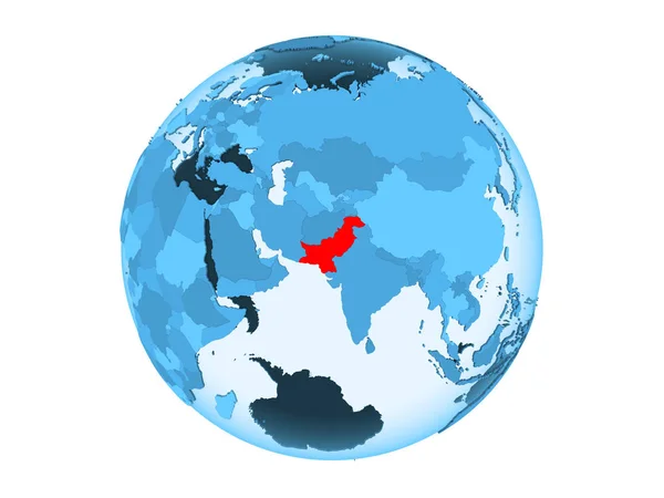 Pakistan Highlighted Red Blue Political Globe Transparent Oceans Illustration Isolated — Stock Photo, Image