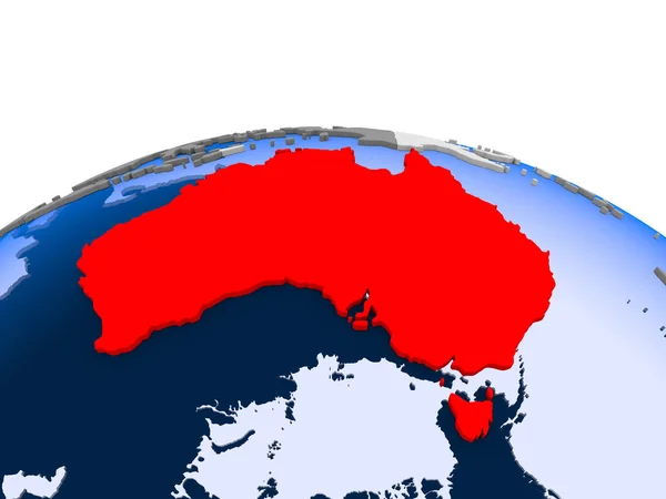 Австралія Виділено Червоним Кольором Політичні Глобусом Допомогою Прозорих Океанів Ілюстрація — стокове фото