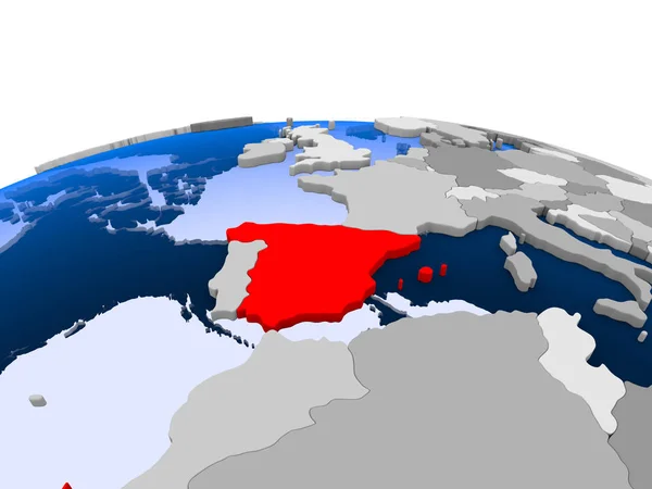 Spain Highlighted Red Political Globe Transparent Oceans Illustration — Stock Photo, Image