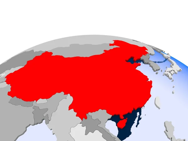 Китай Выделил Красный Цвет Политическом Глобусе Прозрачными Океанами Иллюстрация — стоковое фото