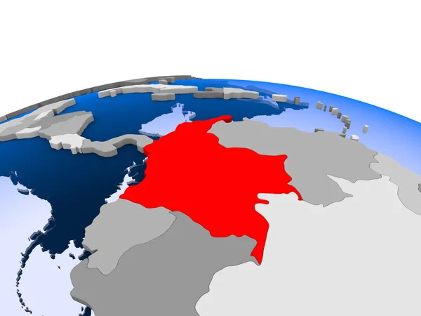 Colombia Destacó Rojo Sobre Globo Político Con Océanos Transparentes Ilustración —  Fotos de Stock