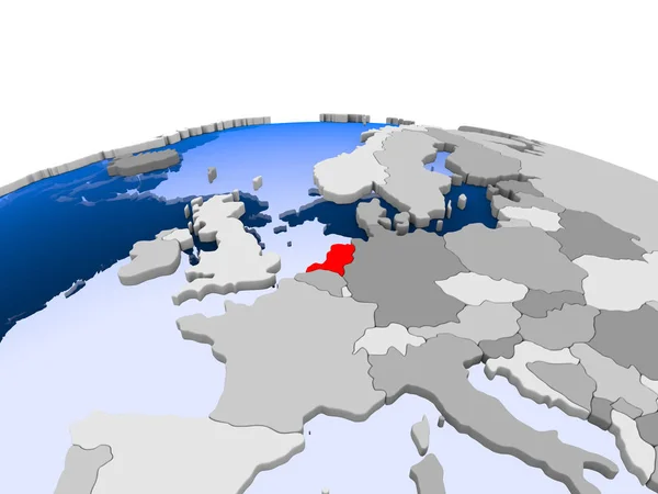 Países Bajos Destacó Rojo Globo Político Con Océanos Transparentes Ilustración — Foto de Stock