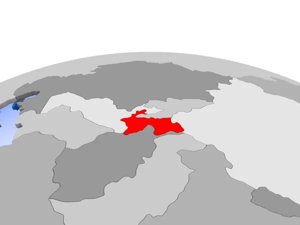 Tagikistan Evidenziato Rosso Sul Globo Politico Con Oceani Trasparenti Illustrazione — Foto Stock