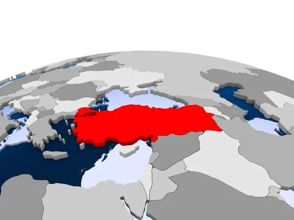 Turchia Evidenziato Rosso Sul Globo Politico Con Oceani Trasparenti Illustrazione — Foto Stock