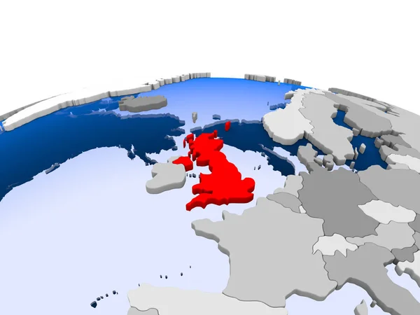 Regno Unito Evidenziato Rosso Sul Globo Politico Con Oceani Trasparenti — Foto Stock