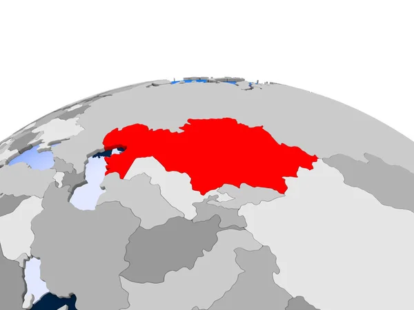 カザフスタンは 透明な海と政治の世界の赤で強調表示されます イラストレーション — ストック写真