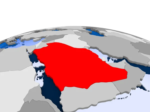 サウジアラビアは 透明な海と政治の世界の赤で強調表示されます イラストレーション — ストック写真