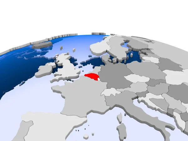 Belgie Zvýrazněny Červeně Politické Globe Transparentní Oceány Obrázek — Stock fotografie