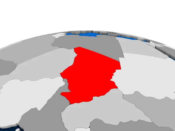 Чад Выделил Красный Цвет Политическом Глобусе Прозрачными Океанами Иллюстрация — стоковое фото