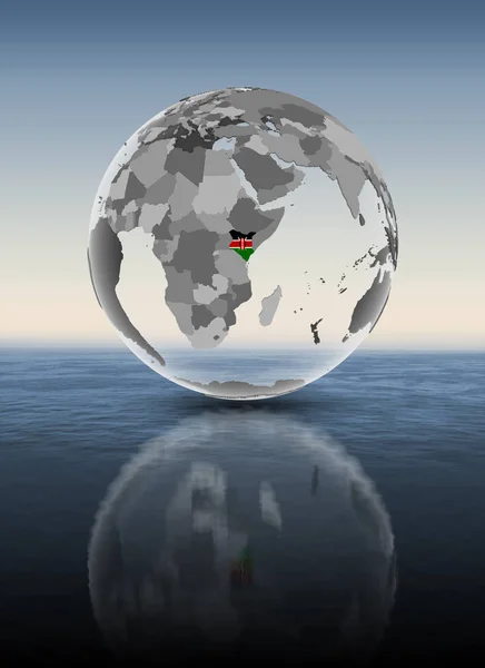 Кенія Прапором Напівпрозорі Земної Кулі Над Водою Ілюстрація — стокове фото