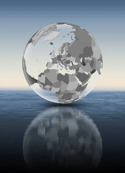 Kroatien Mit Fahne Auf Transparentem Globus Über Dem Wasser Illustration — Stockfoto
