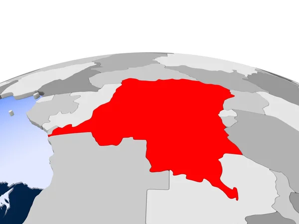 コンゴ民主共和国の透明な海と政治の世界の赤で強調表示されます イラストレーション — ストック写真