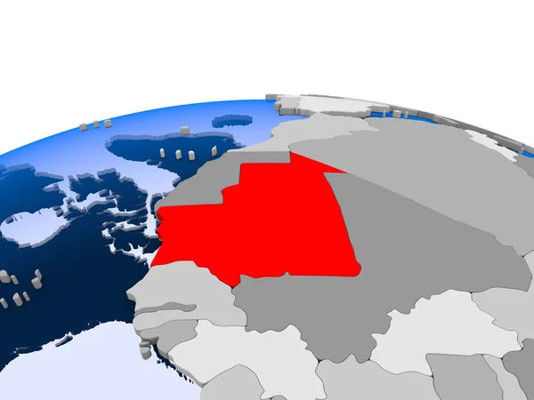 Mauritania Evidenziato Rosso Sul Globo Politico Con Oceani Trasparenti Illustrazione — Foto Stock